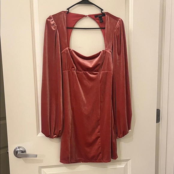 Forever 21 Dresses & Skirts - Forever 21 Rust-Red Velvet Long Sleeve Mini Dress